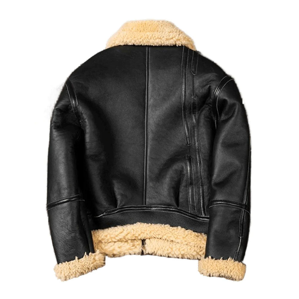 New Men Aviator B3 Bomber Genuine Sheepskin Shearling Leather Jacket