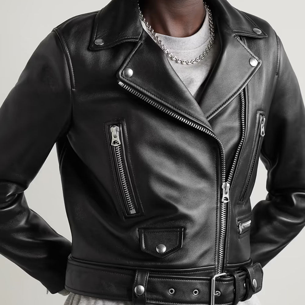 Women Black Sheepskin Motorbike Riding Leather Biker Jacket