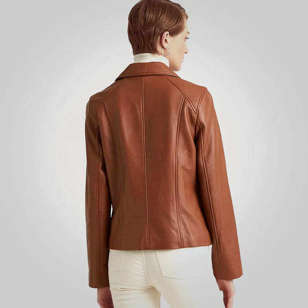 Brown Sheepskin Motorcycle Women Leather Jacket