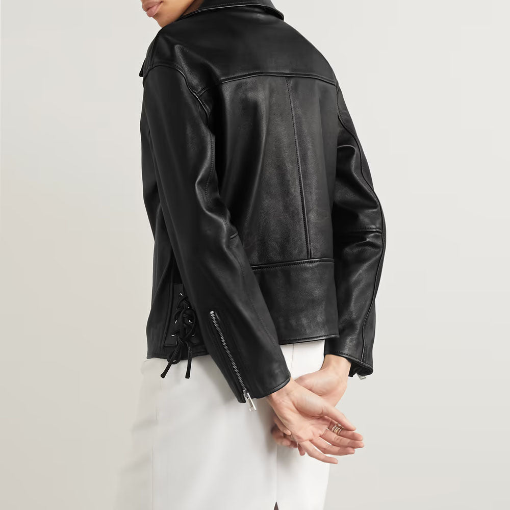 Black Lambskin Motorbike Riding Leather Biker Jacket