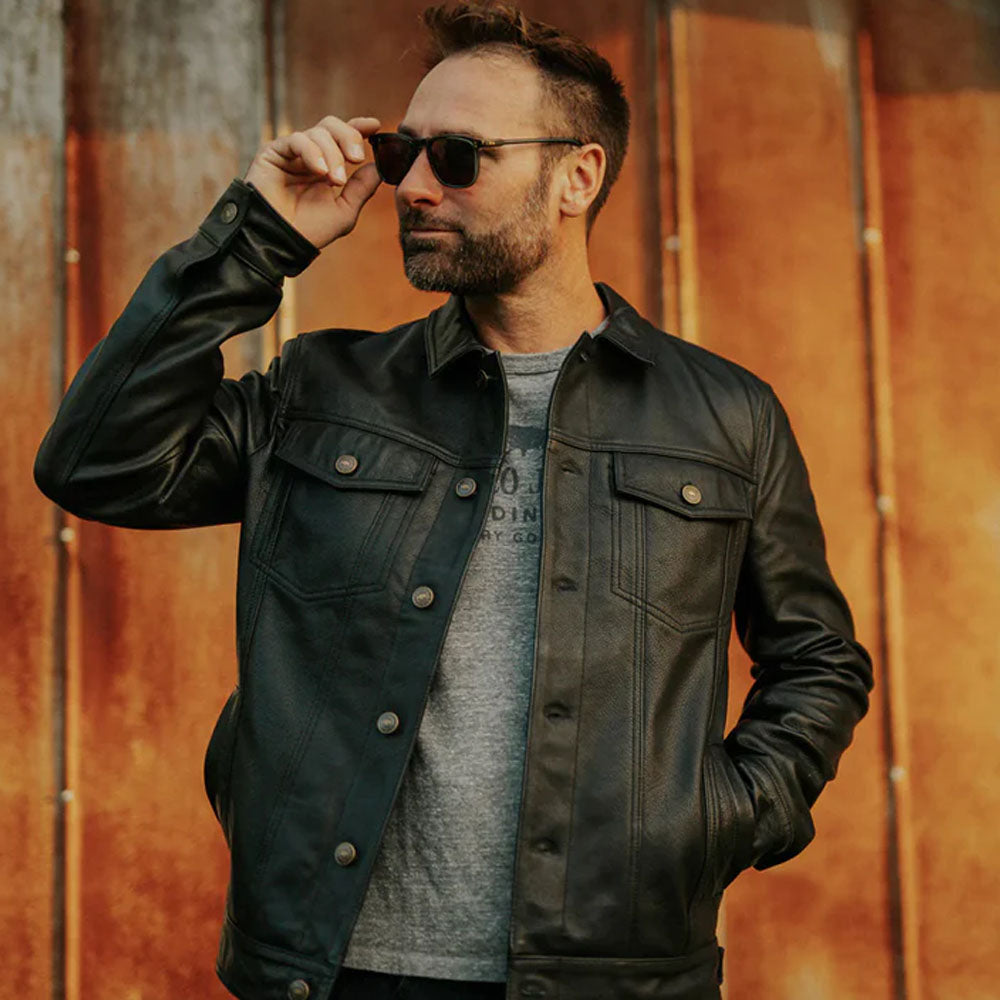 Sheepskin Motorcycle B3 Rugged Style Black Leather Jacket