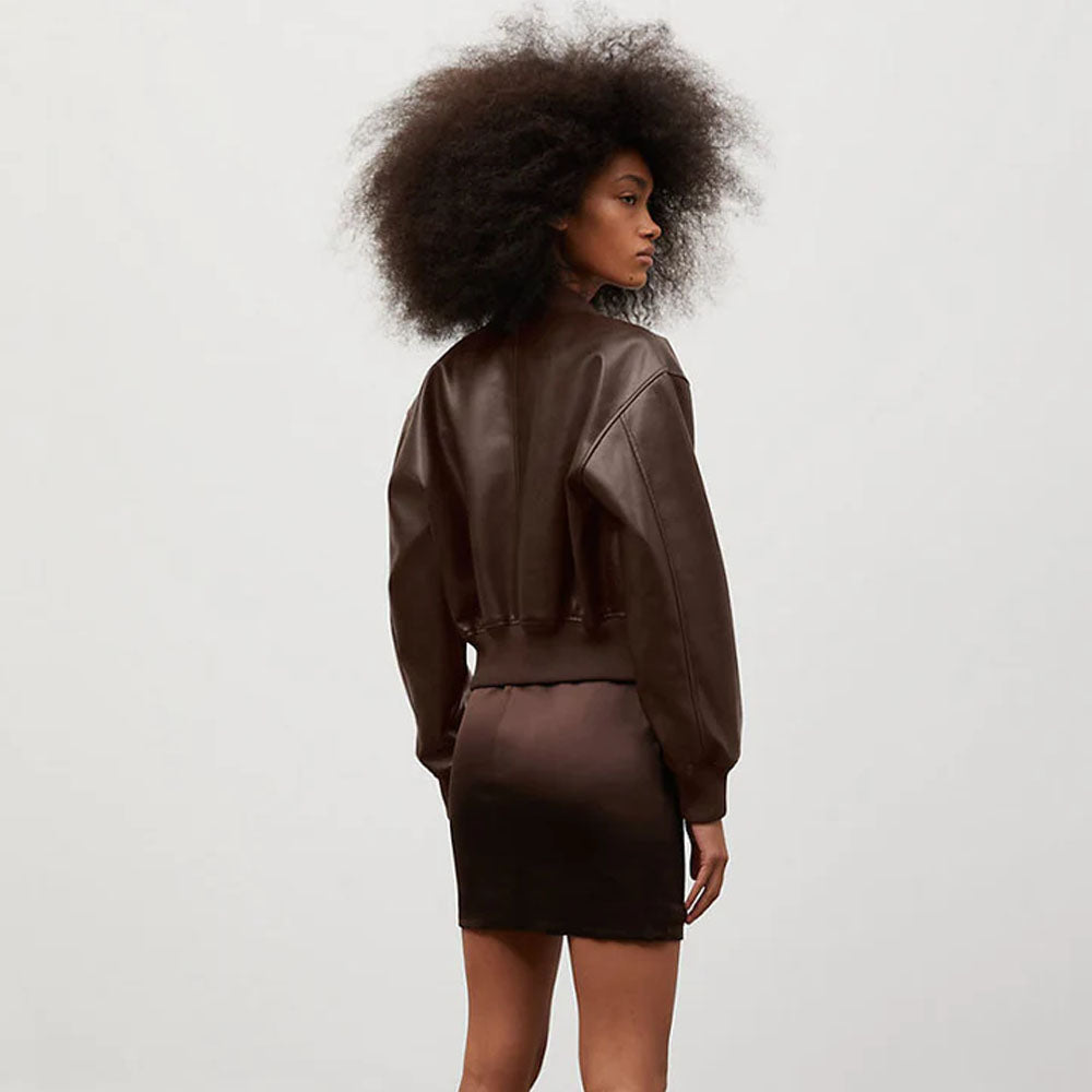 Women Bomber Motorcycle Shearling B3 Brown Leather Jacket