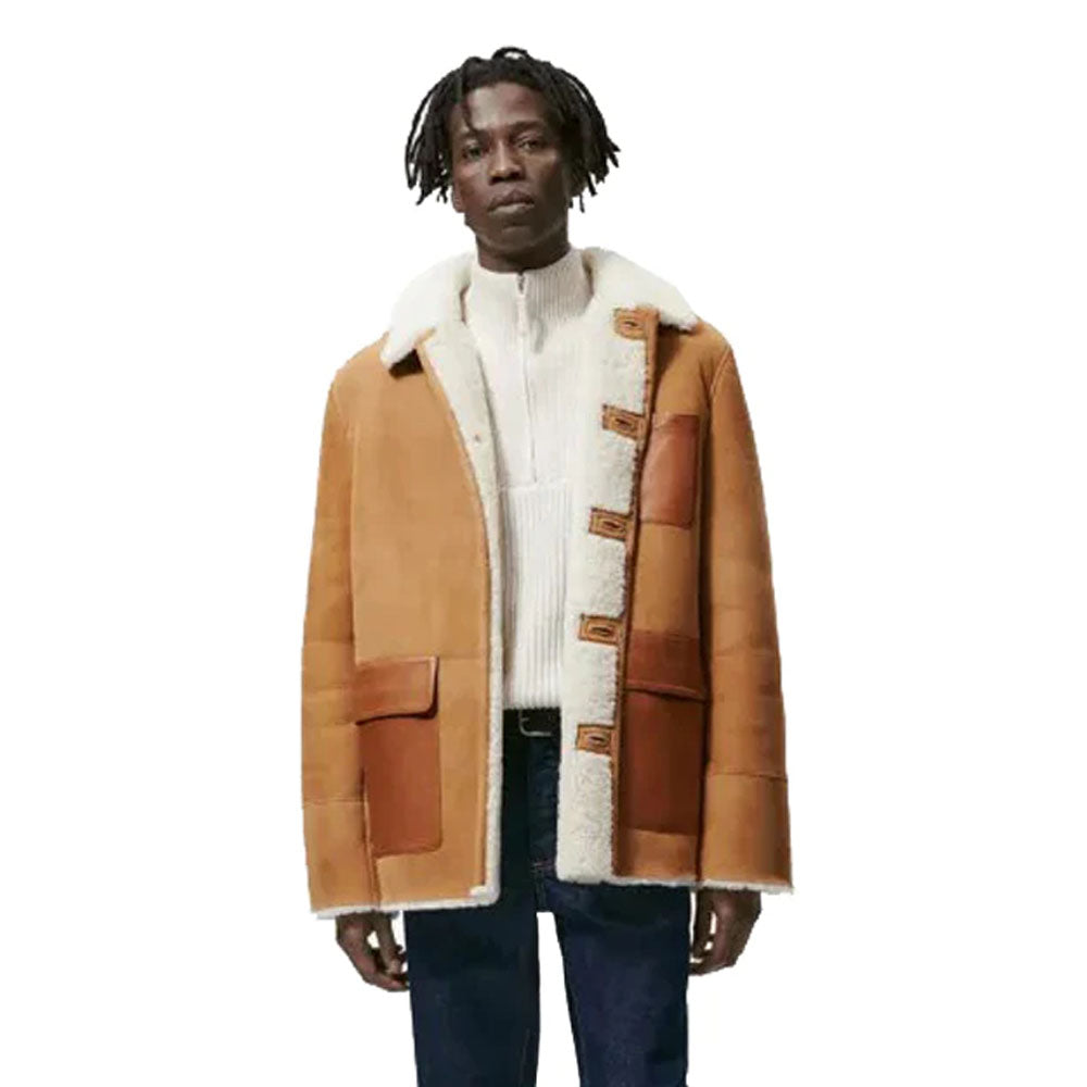 Men Shearling Aviator Fur Sheepskin Flying Leather Jacket