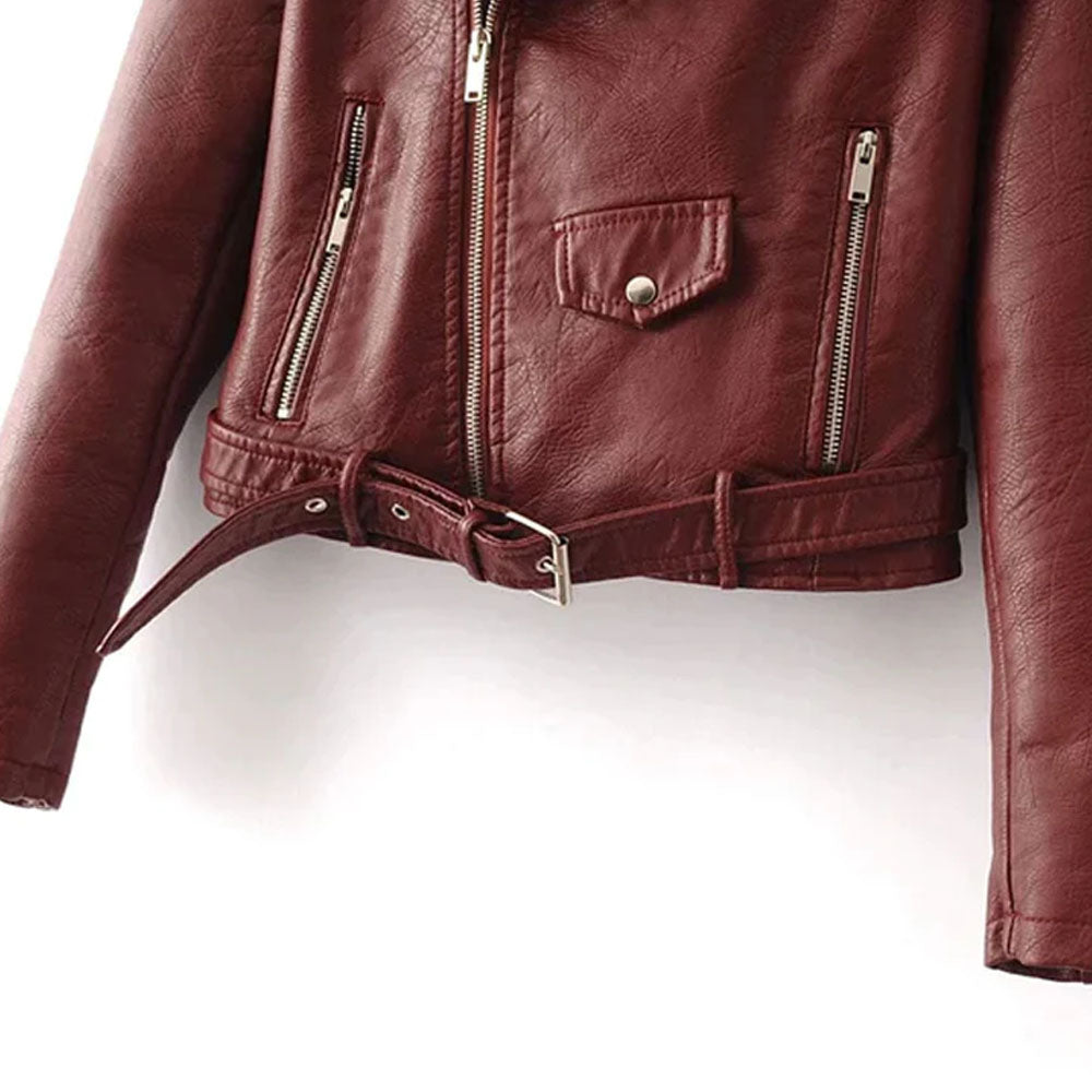 Styled Red Biker Sheepskin Leather Jacket