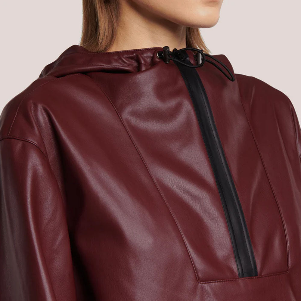 Hooded Women Bomber Lambskin Leather Jacket