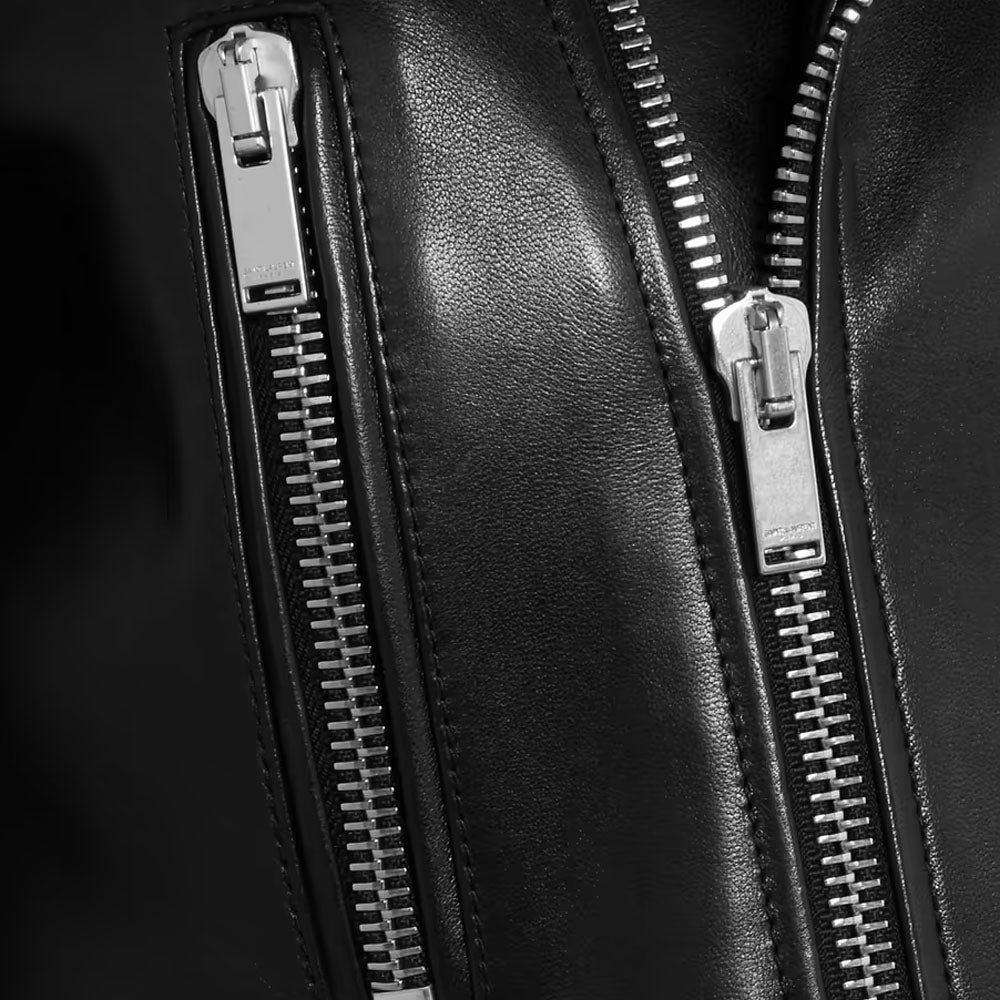 Black Sheepskin Riding Leather Biker Jacket