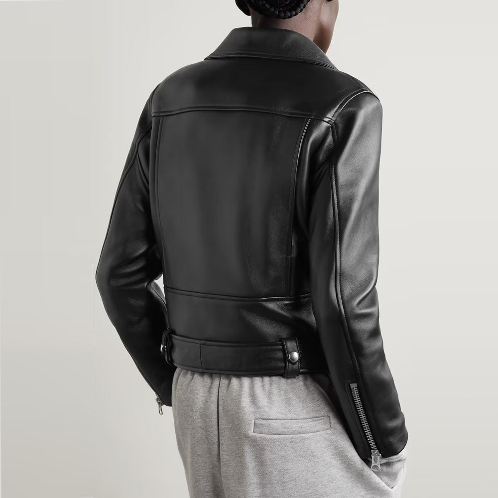 Women Black Motorbike Riding Leather Biker Jacket