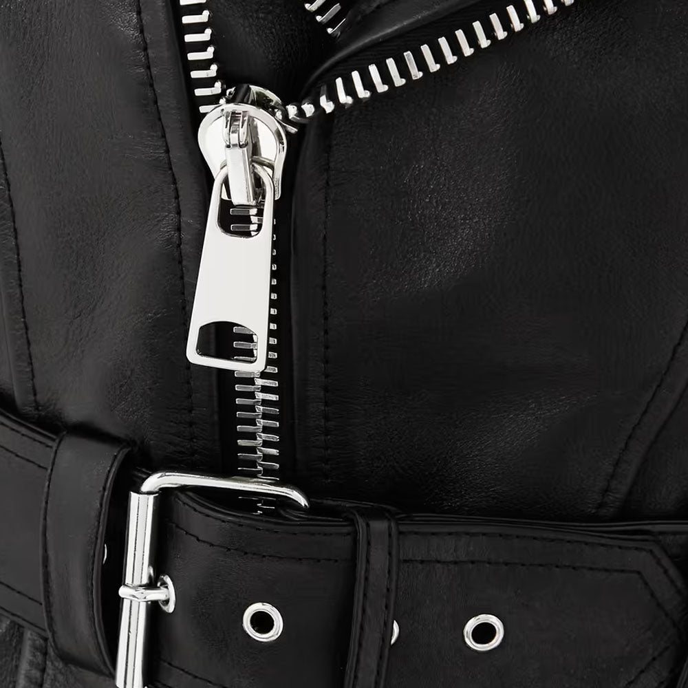 Women Black Lambskin Motorbike Leather Biker Jacket