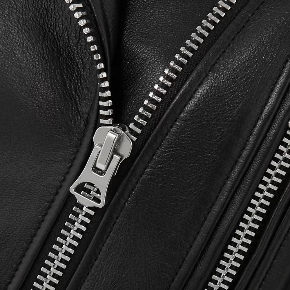 Black Sheepskin Motorbike Riding Leather Biker Jacket