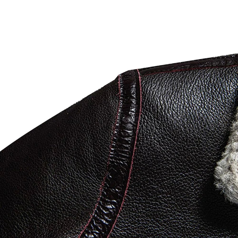 Men Sheepskin Fur Bomber Airforce Brown Shearling Leather Jacket Fur Coat