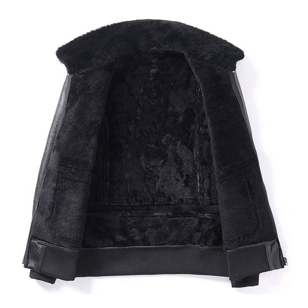 Men Aviator Flight B3 Airforce RAF Black Shearling Leather Jacket