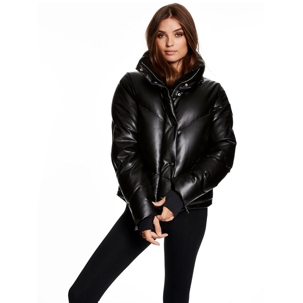Women Bubble Black Sheepskin V-Bomber Leather Jacket