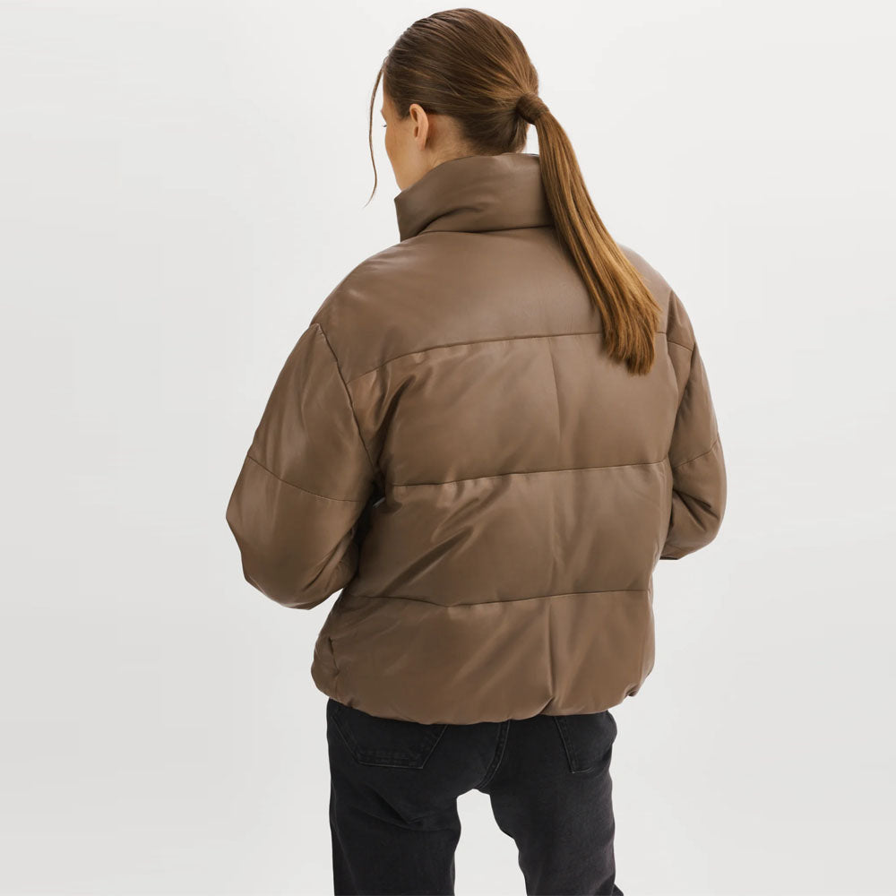 Women Lambskin Puffer Bubble Leather V-Bomber Jacket