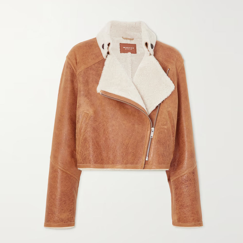 Women Brown Aviator B3 Shearling Fur Collar RAF Sheepskin Leather Jacket