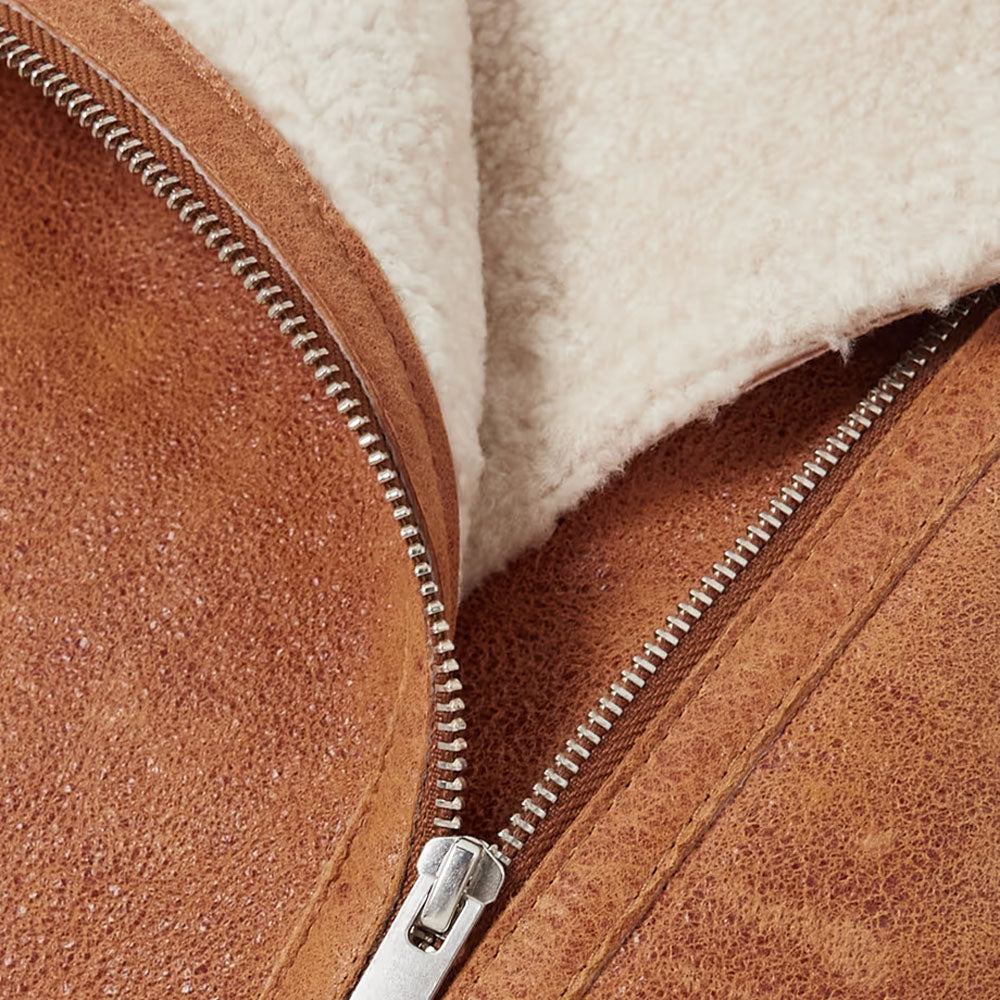 Brown Aviator B3 Shearling Fur Collar RAF Sheepskin Leather Jacket