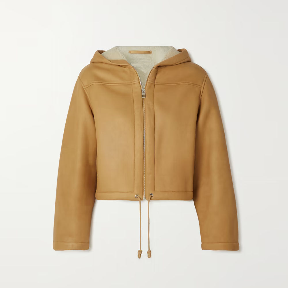 Women Brown Hooded Aviator B3 Shearling RAF Sheepskin Leather Jacket