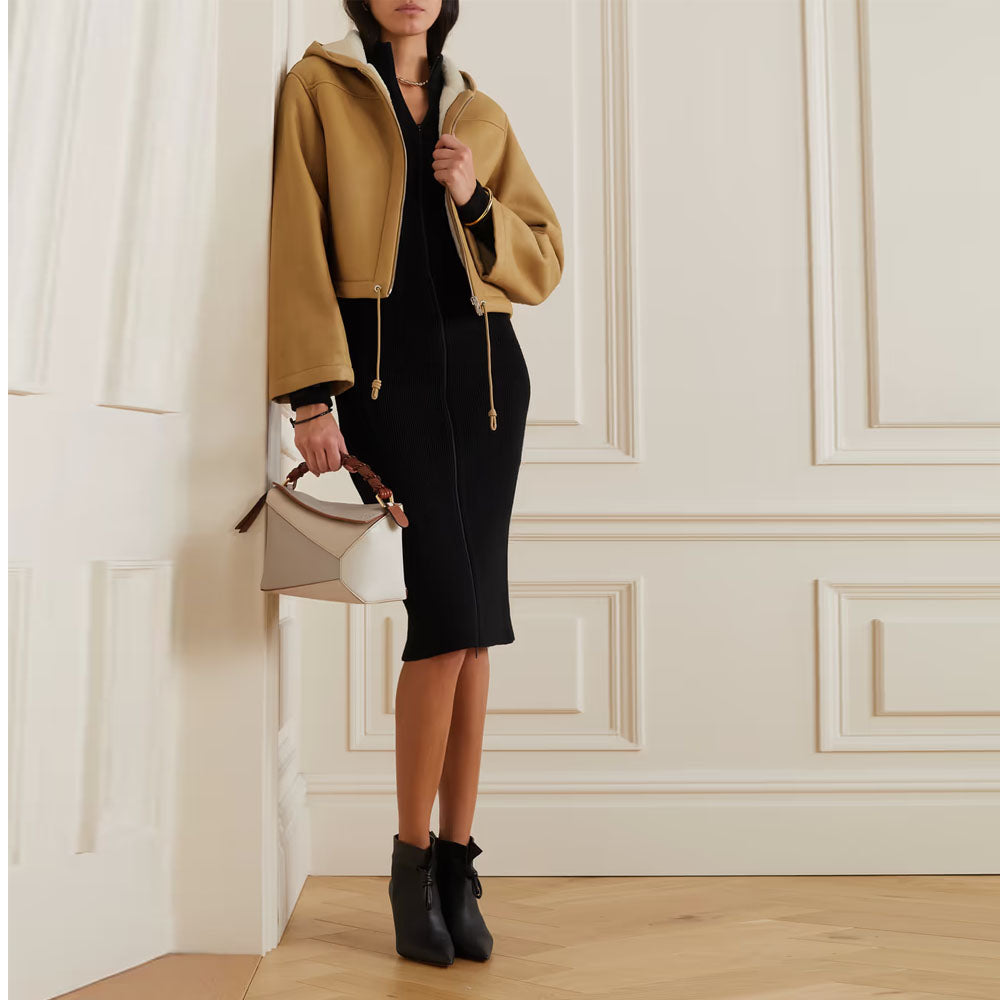 Brown Hooded Aviator B3 Shearling RAF Sheepskin Leather Jacket