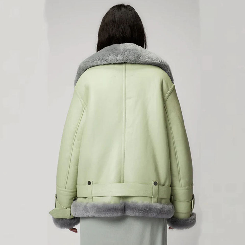 Women B3 Aviator Fur collar Sheepskin Styled Shearling Leather Jacket