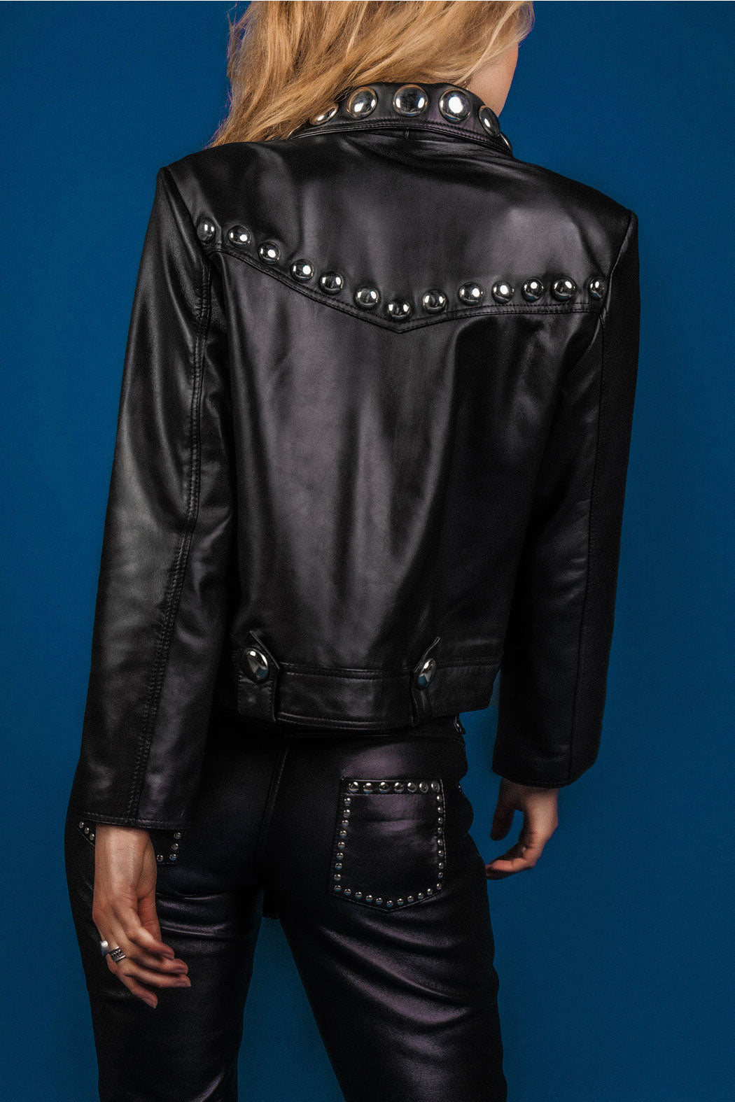 Black Style Silver Leather Motorcycle Biker Spiked Studded jacket