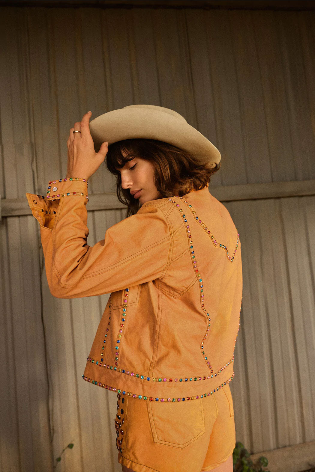 Women's Style Silver Studded Suede Sheepskin Leather Jacket