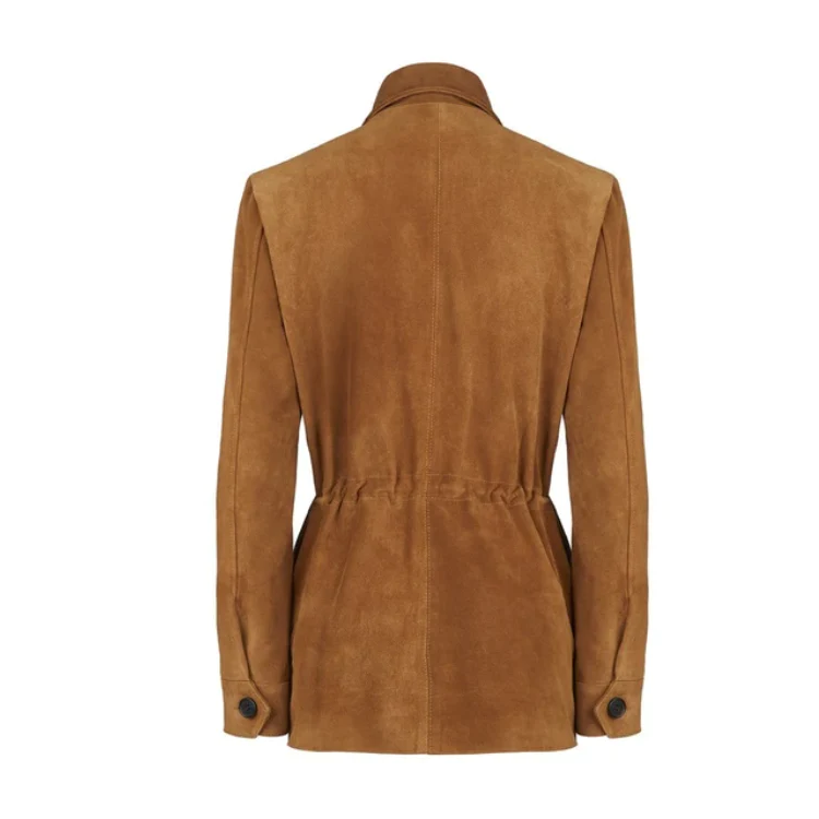 Women’s Suede Cowboy Sheepskin Leather Button Coat