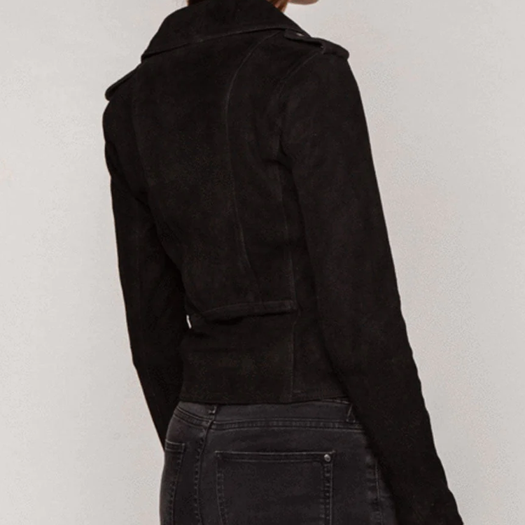 Women’s Suede Sheepskin Black Leather Biker Jacket
