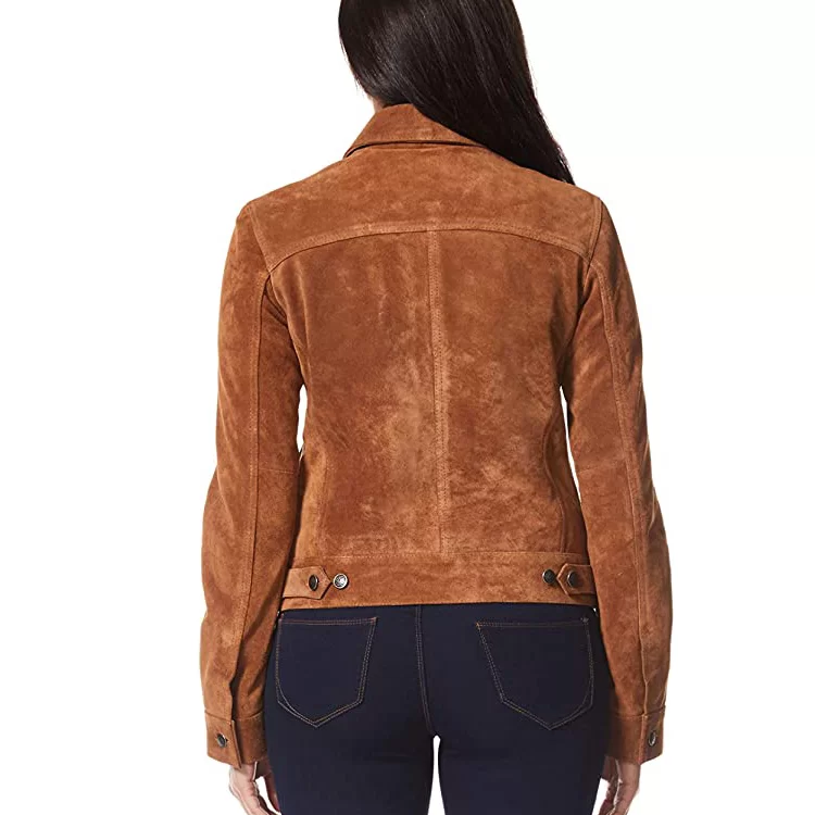 Brown Women's Goatskin Leather Trucker Jacket