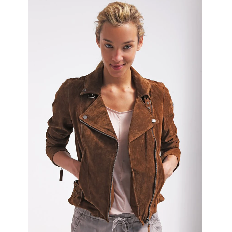 Women’s Western Cowboy Brown Lambskin Suede Leather Biker Jacket
