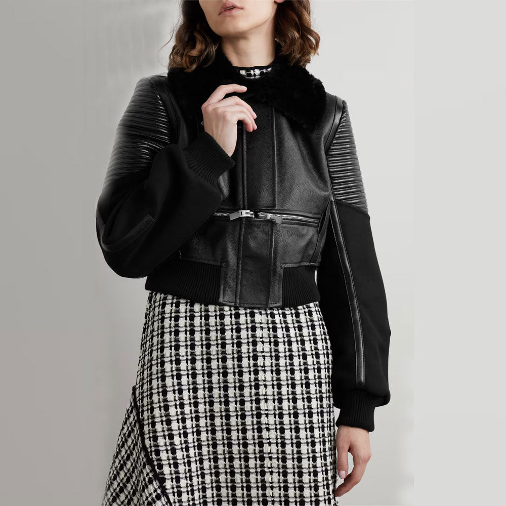 Women's Shearling Sheepskin B3 Bomber Leather Biker Jacket