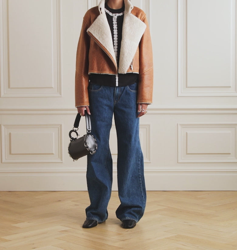 Women Aviator B3 Shearling Fur Collar RAF Sheepskin Leather Jacket