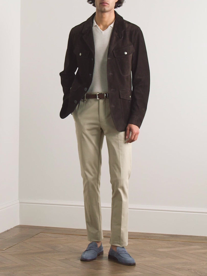 Men Sheepskin Trucker Suede Leather Jacket