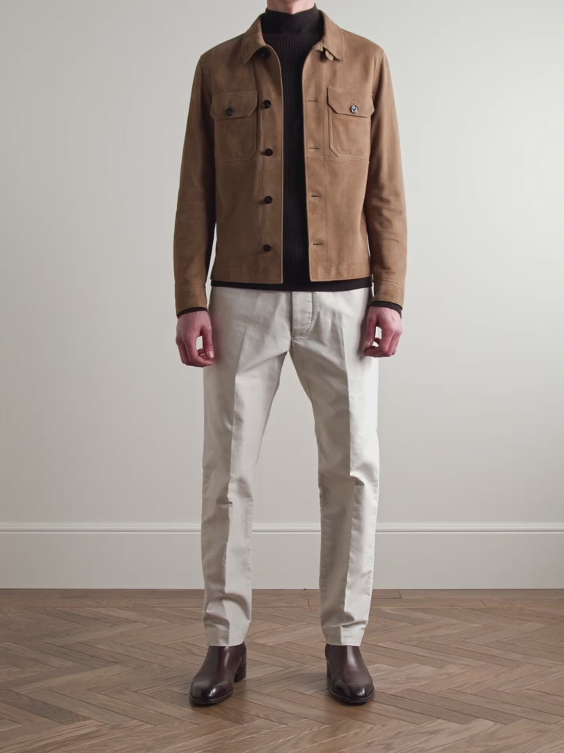 Men's Leather Brown Suede Trucker Jacket