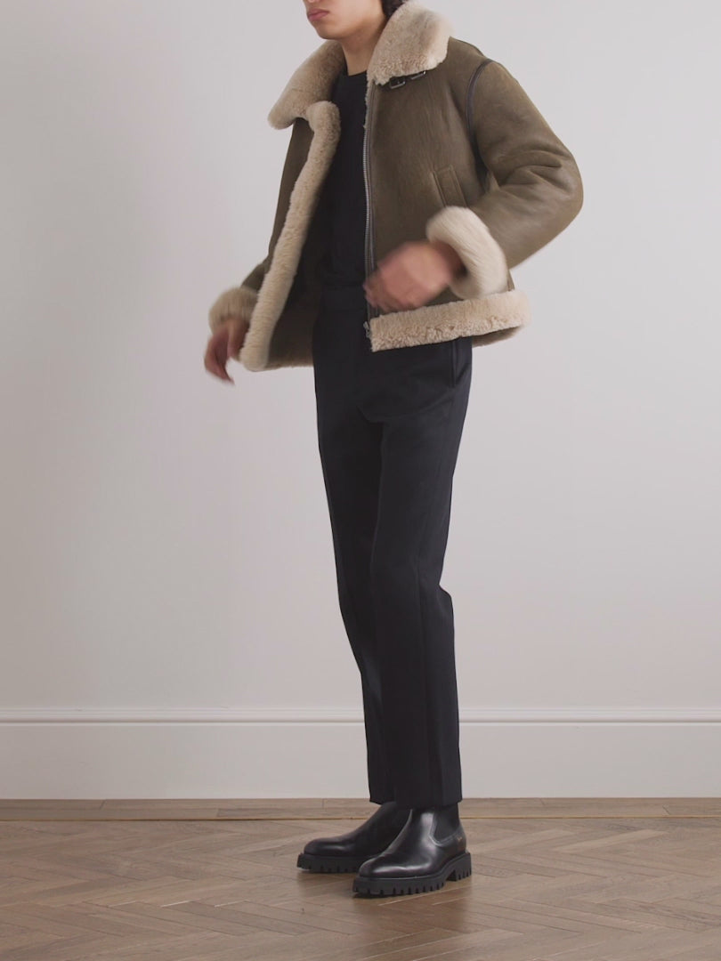 Men Sheepskin RAF Flight Brown Fur Shearling Leather Jacket