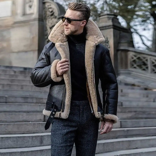 Sheepskin Leather Jacket-Shearling Jacket-B3 Bomber Jacket