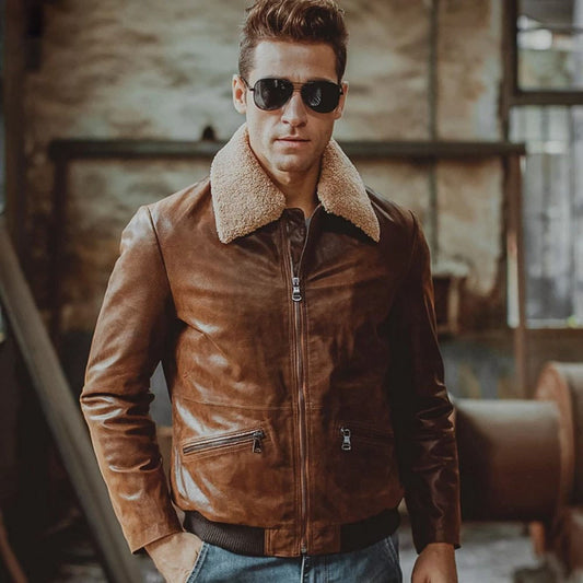 Aviator Leather Jacket-Military Jacket-Shearling Jacket
