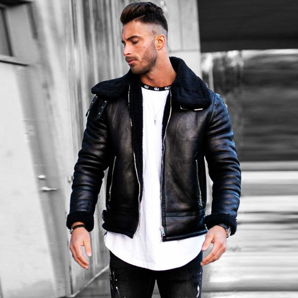Aviator Leather Jacket - Sheepskin Jacket - Shearling Jacket ...