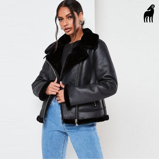 Aviator leather jacket-pilot jacket-shearling jacket