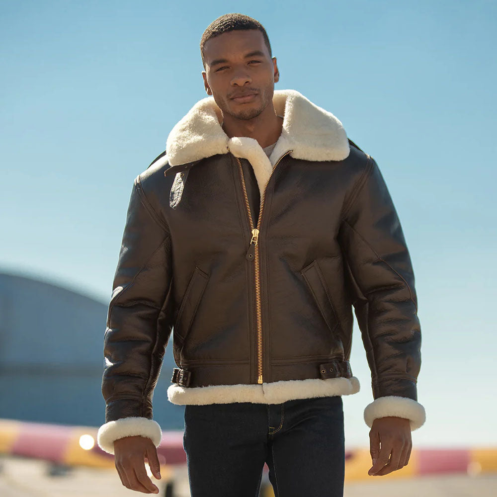 Sheepskin Leather Jacket-Shearling Jacket-B3 Bomber Jacket