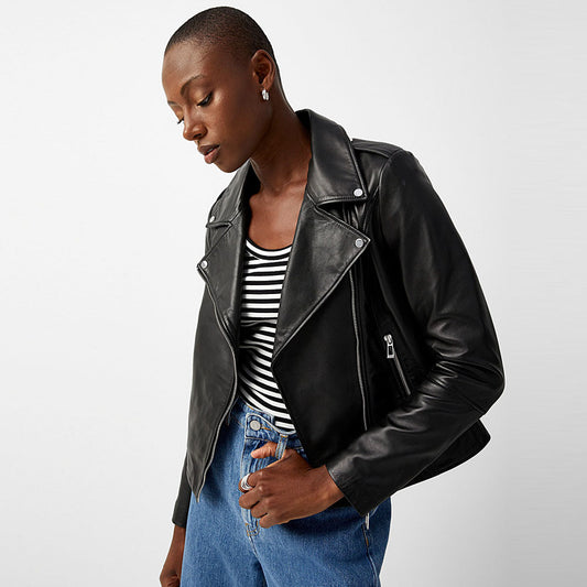 Black Leather Jacket-Sheepkin Jacket-Biker Jacket