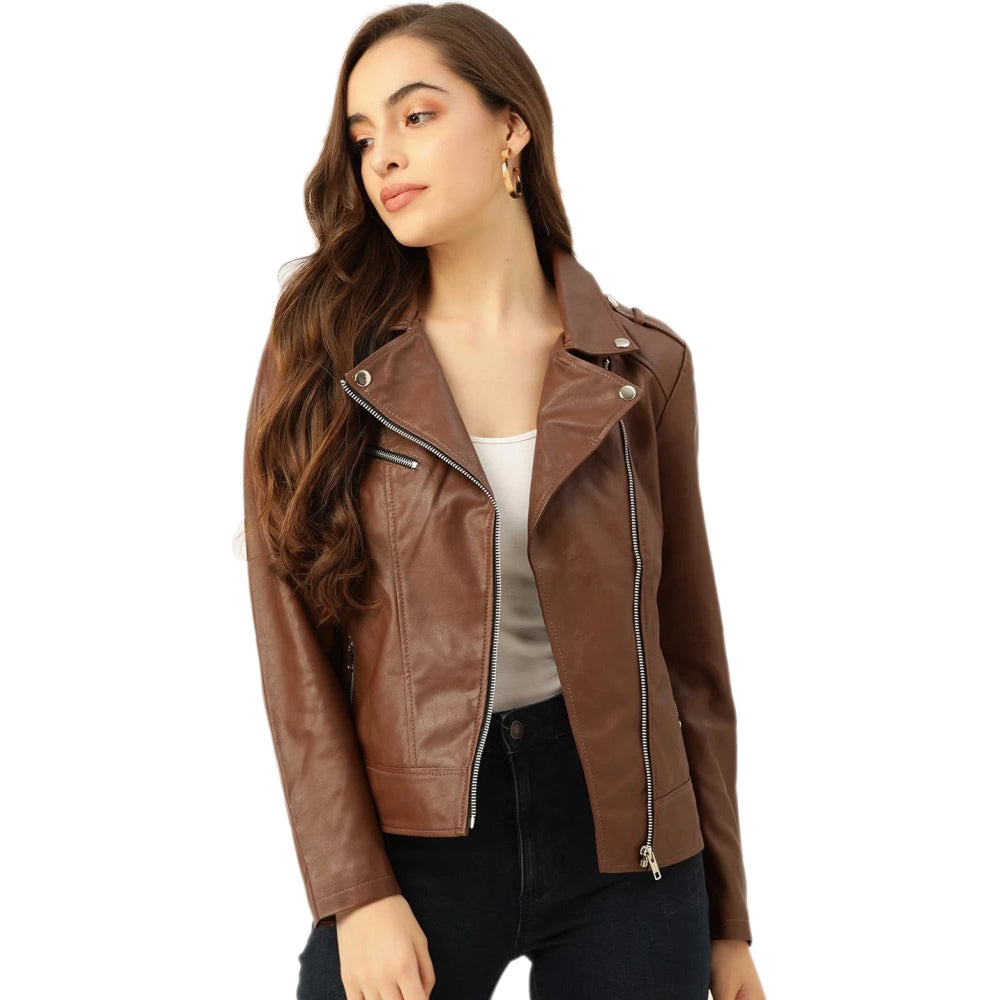 Brown Leather Jacket-Sheepskin Jacket-Aviator Jacket-Motorcycle Jacket