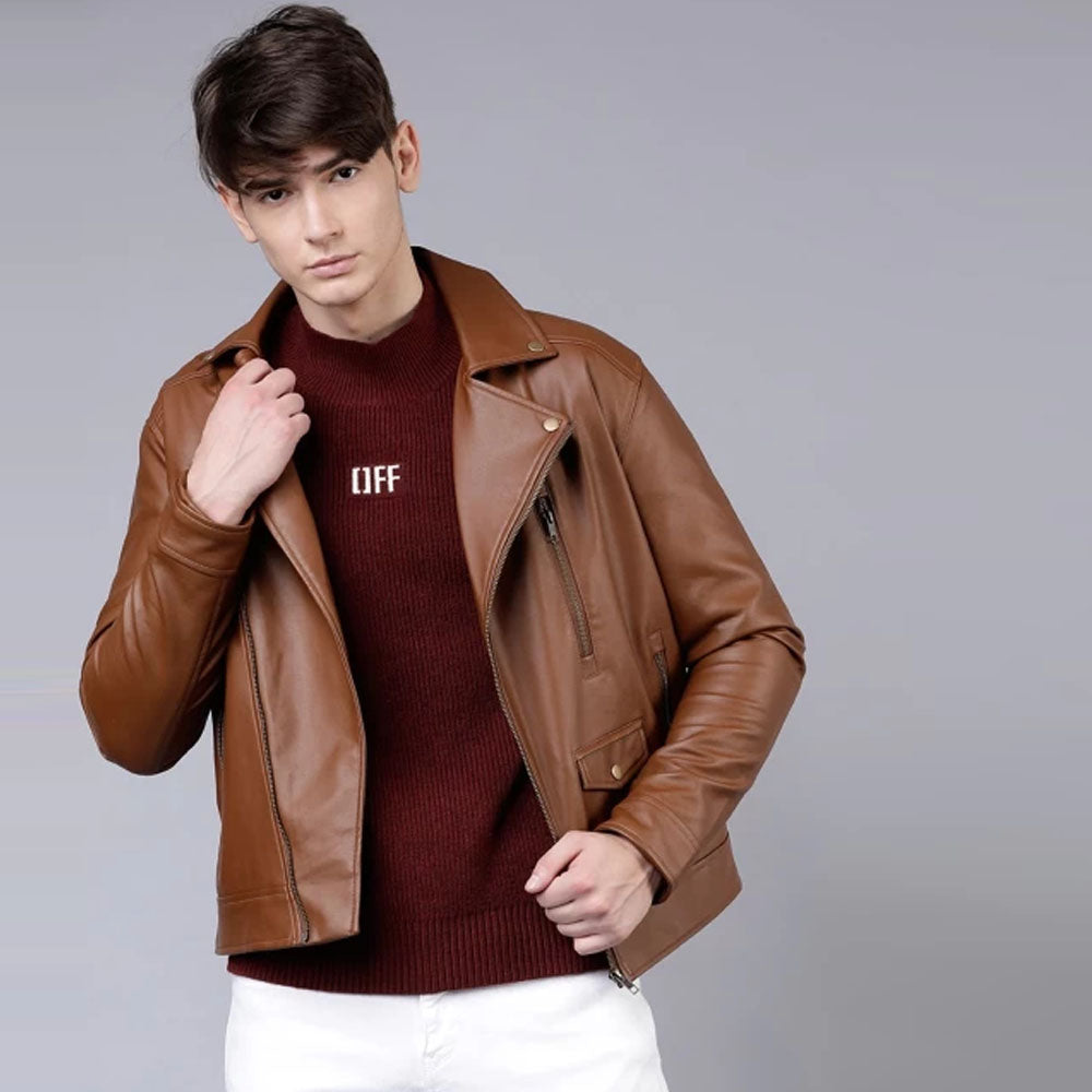 Brown leather jacket-shearlin jacket-sheepskin jacket