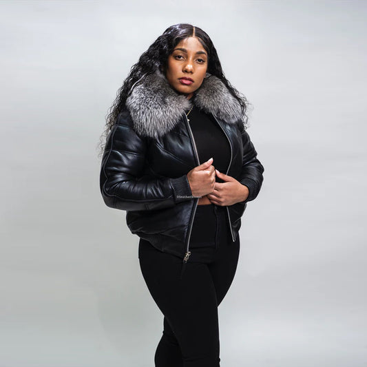 Leather V Bomber Jacket-Bubble Jacket-Sheepskin Jacket