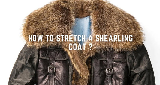 A classic shearling coat laid flat with visible soft wool lining and supple leather exterior, demonstrating stretching techniques for a comfortable fit.