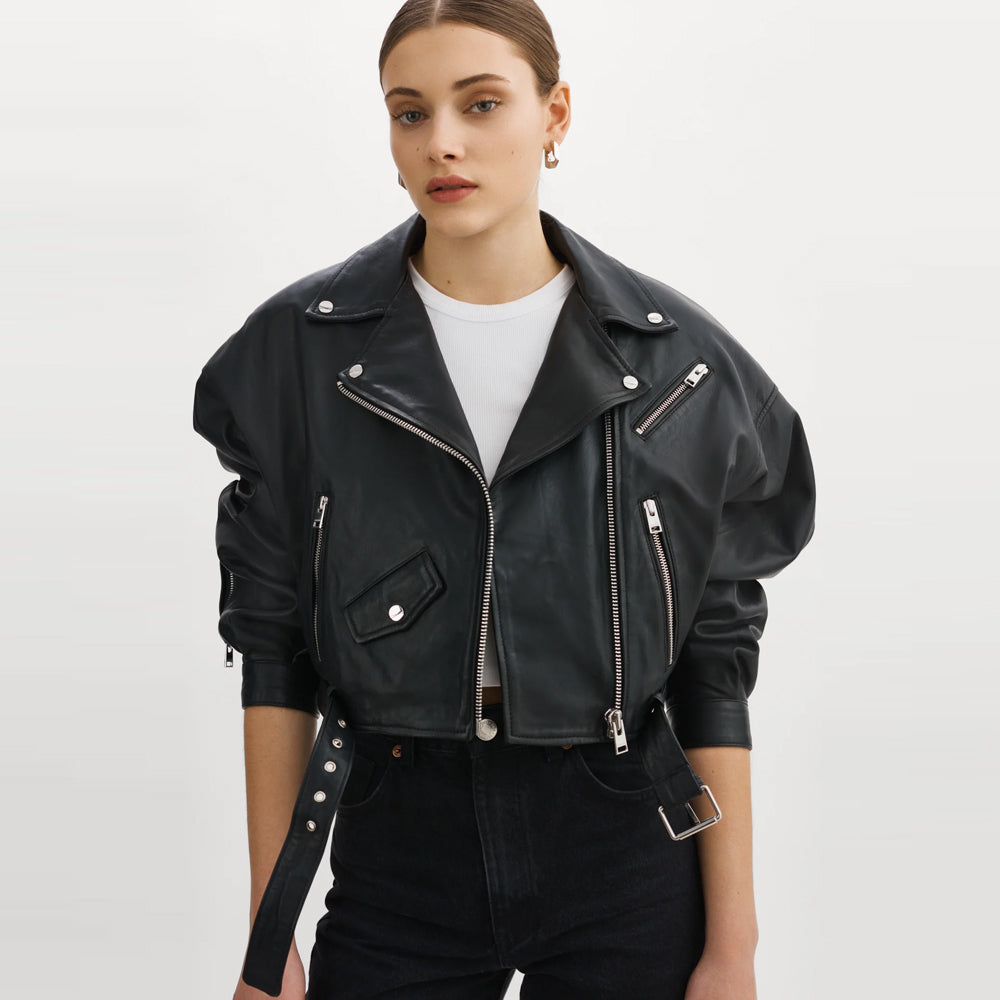 Leather Biker Jacket-Sheepskin Jacket-Moto Jacket