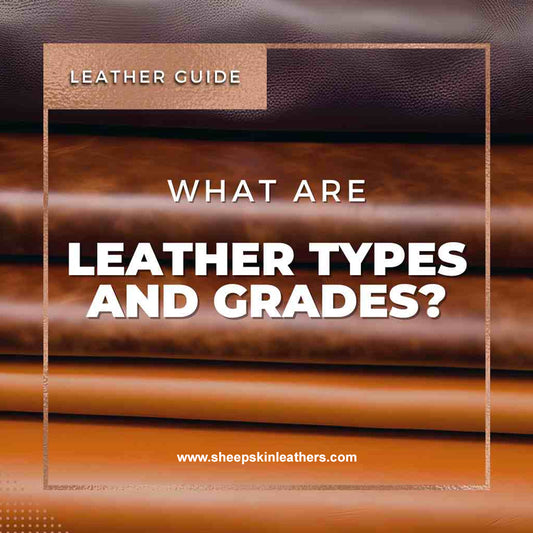 Illustration showcasing different types of leather, including full-grain, top-grain, suede, and vegan leather, highlighting their textures, uses, and qualities.