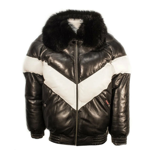 Leather V Bomber Jacket-Bubble Jacket-Sheepskin Jacket