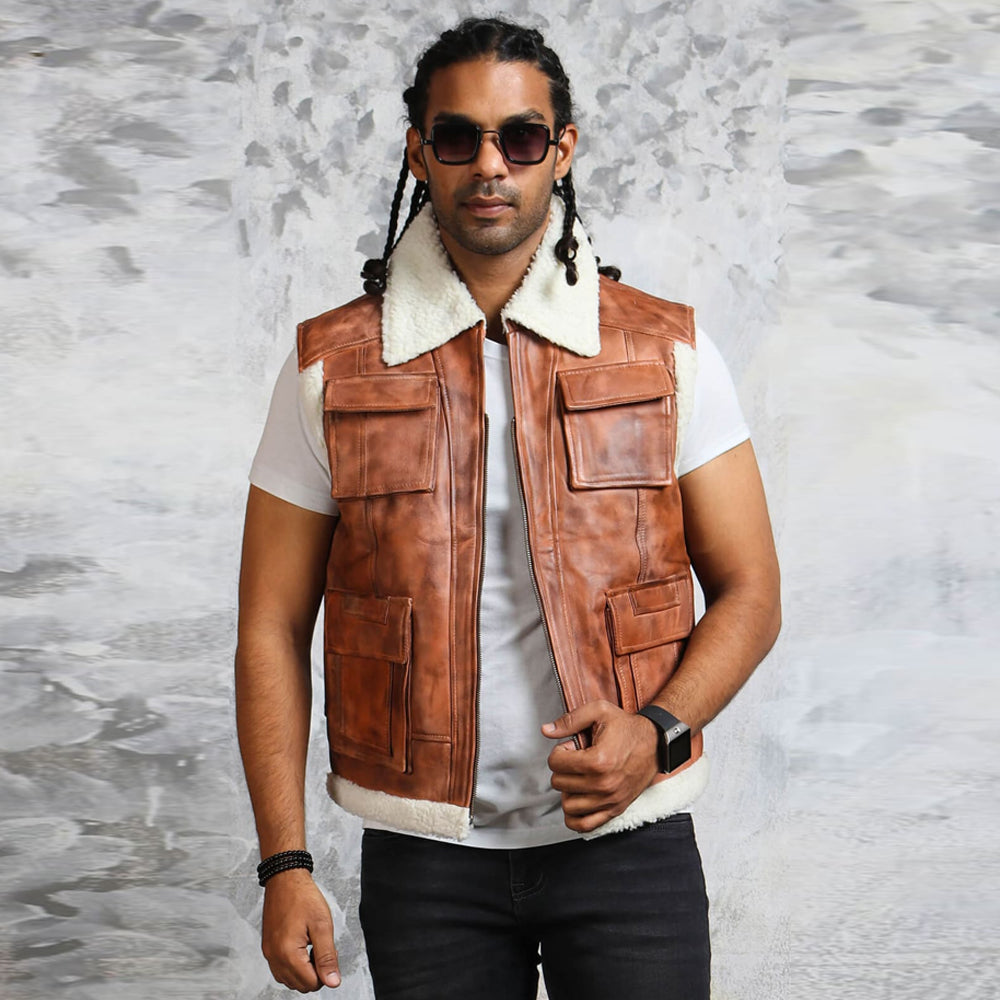 Leather vest-Sheepskin Vest-Shearling Vest