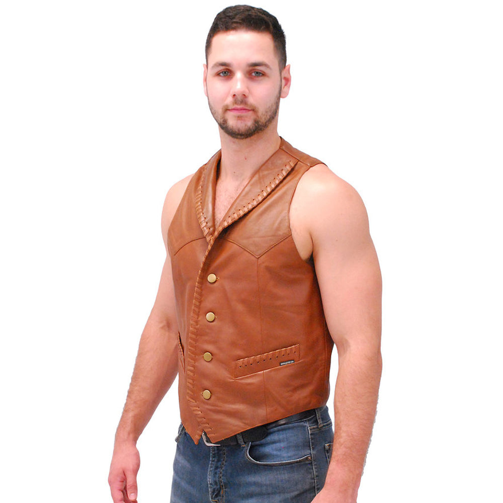 Leather Vest-Shearling vest-Sheepskin Vest-Cowboy Vest