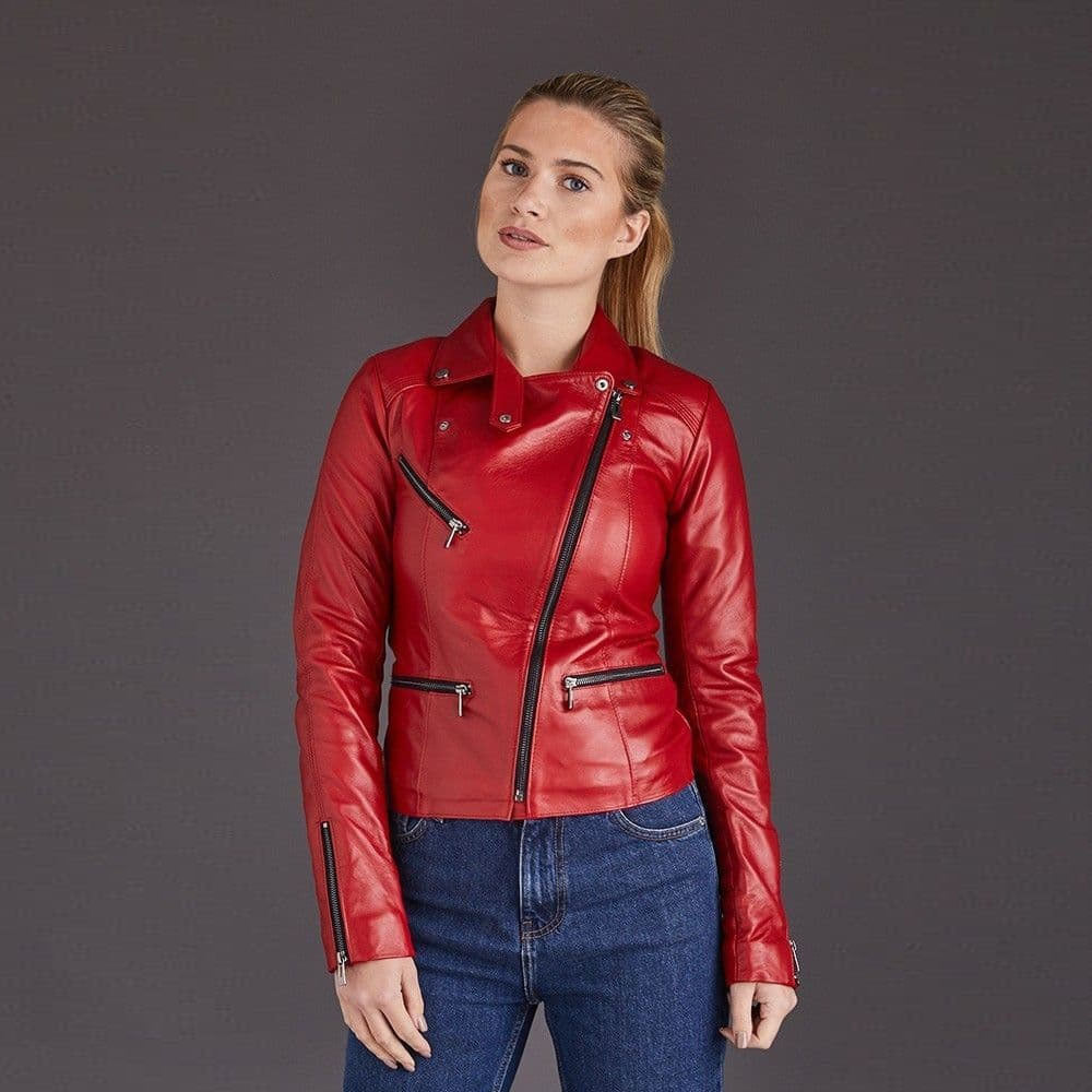 Red Leather Jacket-Lambskin Jacket-Motorcycle Jacket