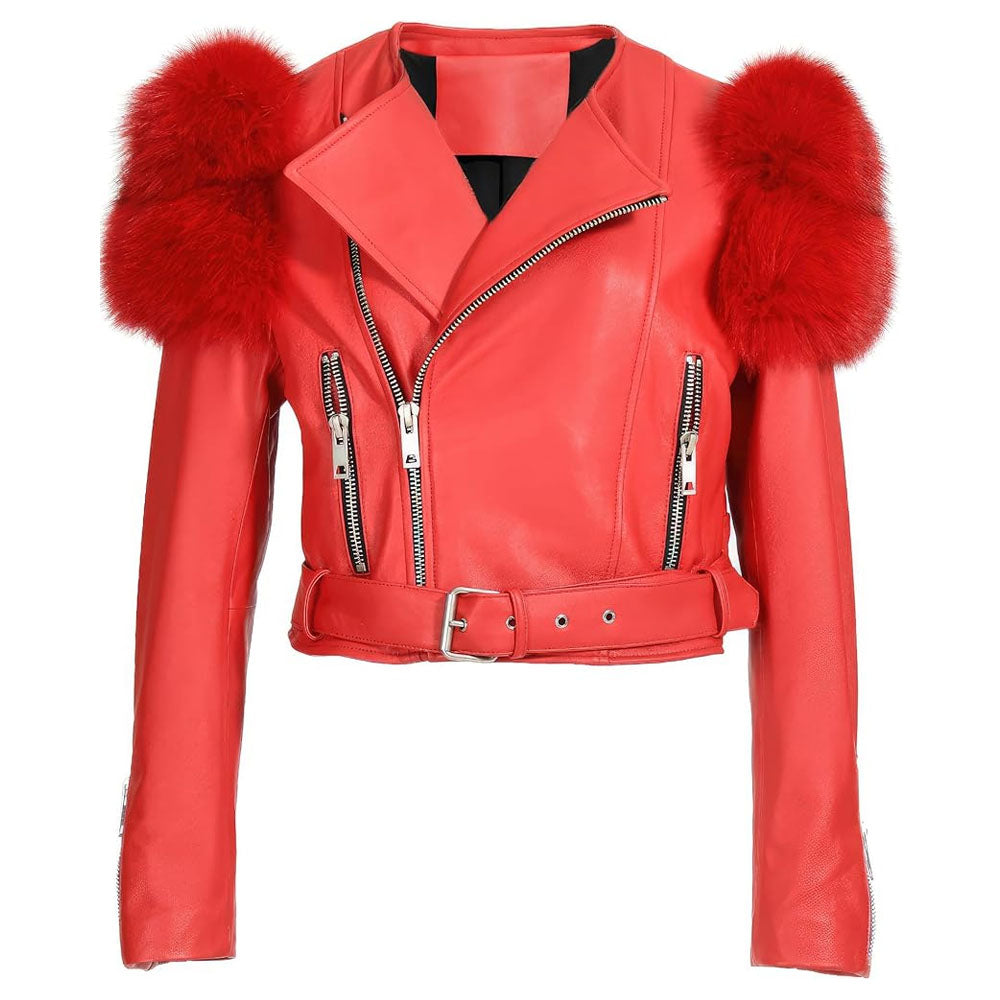 Red Leather Jacket-Biker Jacket-Shearling Jacket